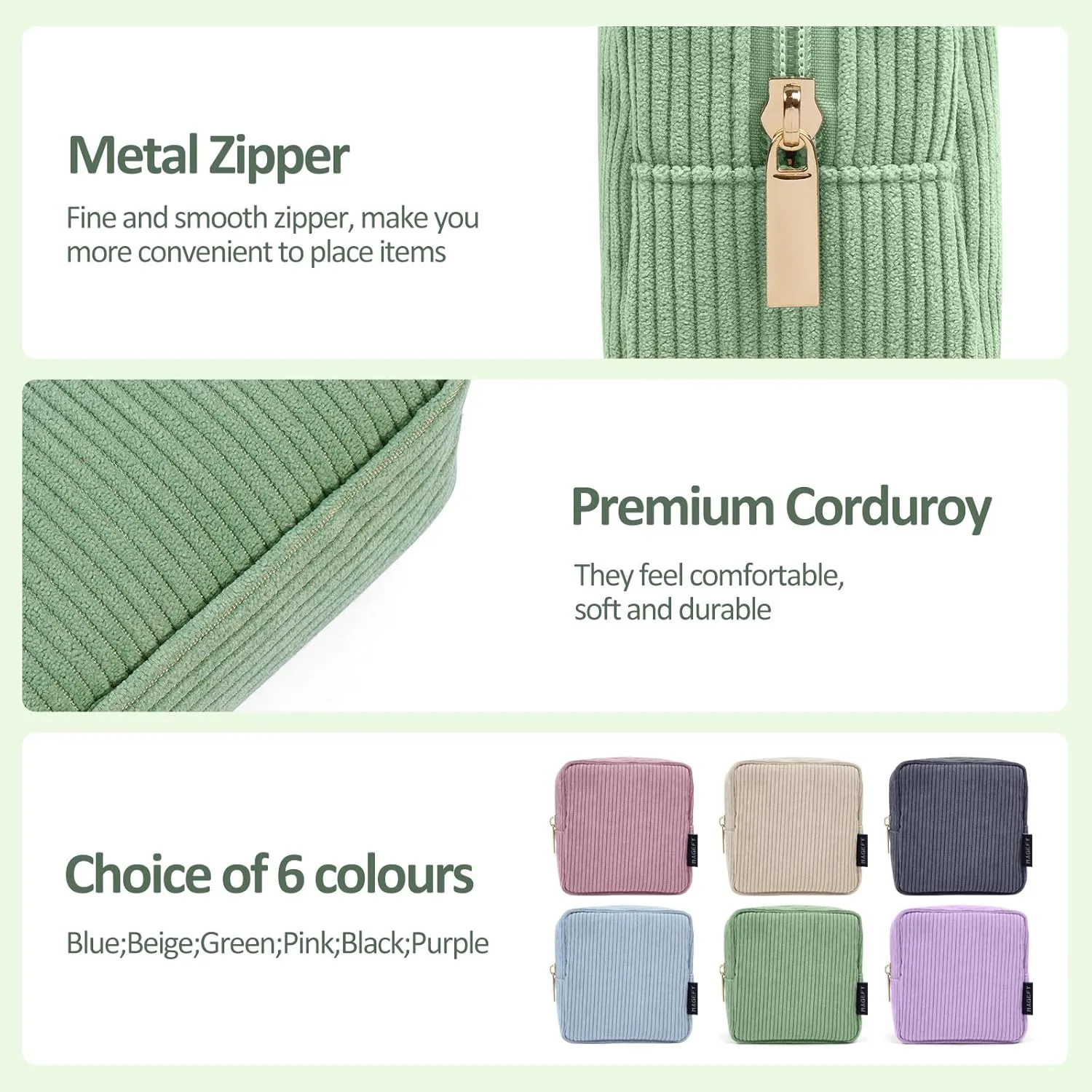 MAGEFY Small Makeup Bag for Purse Mini Cosmetics Bag Corduroy Cute Cosmetic Pouch for Women with Slip-in Pockets
