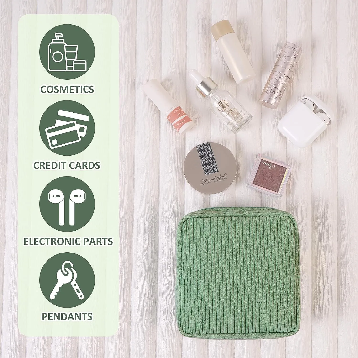 MAGEFY Small Makeup Bag for Purse Mini Cosmetics Bag Corduroy Cute Cosmetic Pouch for Women with Slip-in Pockets