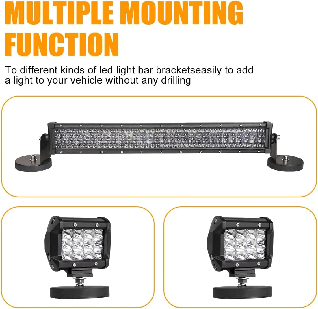 Magnetic Light Bar Mount, Powerful Magnetic Base LED Light Bar Mounting Brackets for Offroad Driving Lighting（2PCS）