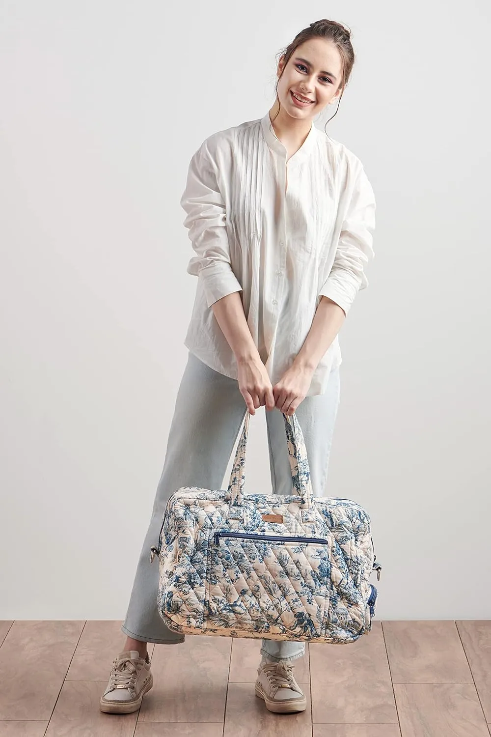 Maison d' Hermine Weekend Bag Cotton Quilted Duffel Overnight Luggage Weekender Gym Bag for Gifts Travel Men Women Business Travellers Family Trip, The Miller - Blue