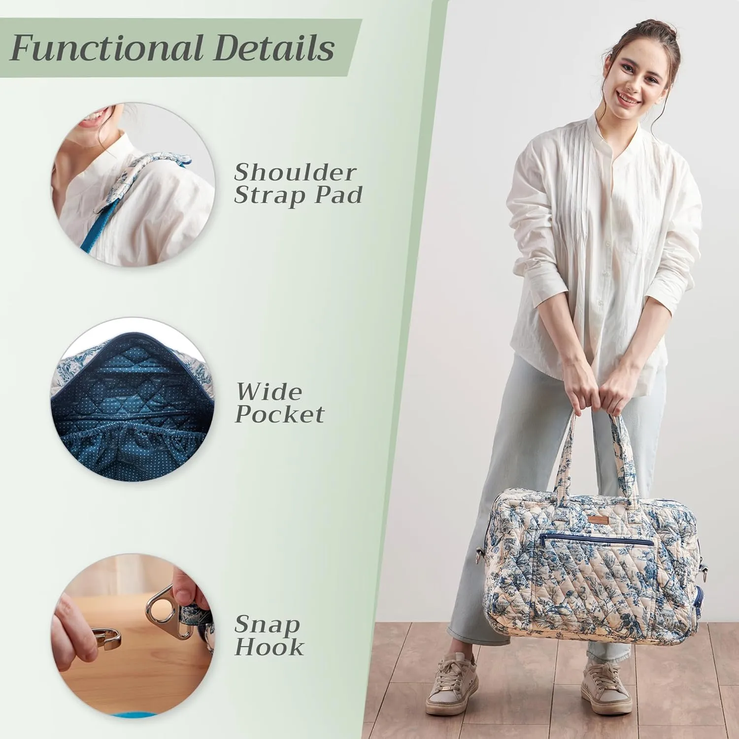 Maison d' Hermine Weekend Bag Cotton Quilted Duffel Overnight Luggage Weekender Gym Bag for Gifts Travel Men Women Business Travellers Family Trip, The Miller - Blue