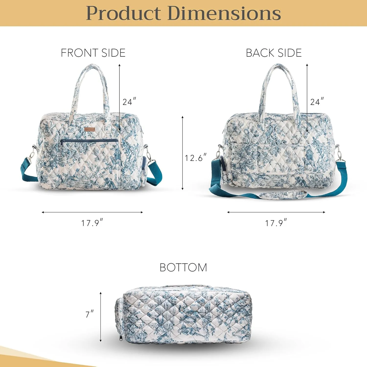 Maison d' Hermine Weekend Bag Cotton Quilted Duffel Overnight Luggage Weekender Gym Bag for Gifts Travel Men Women Business Travellers Family Trip, The Miller - Blue