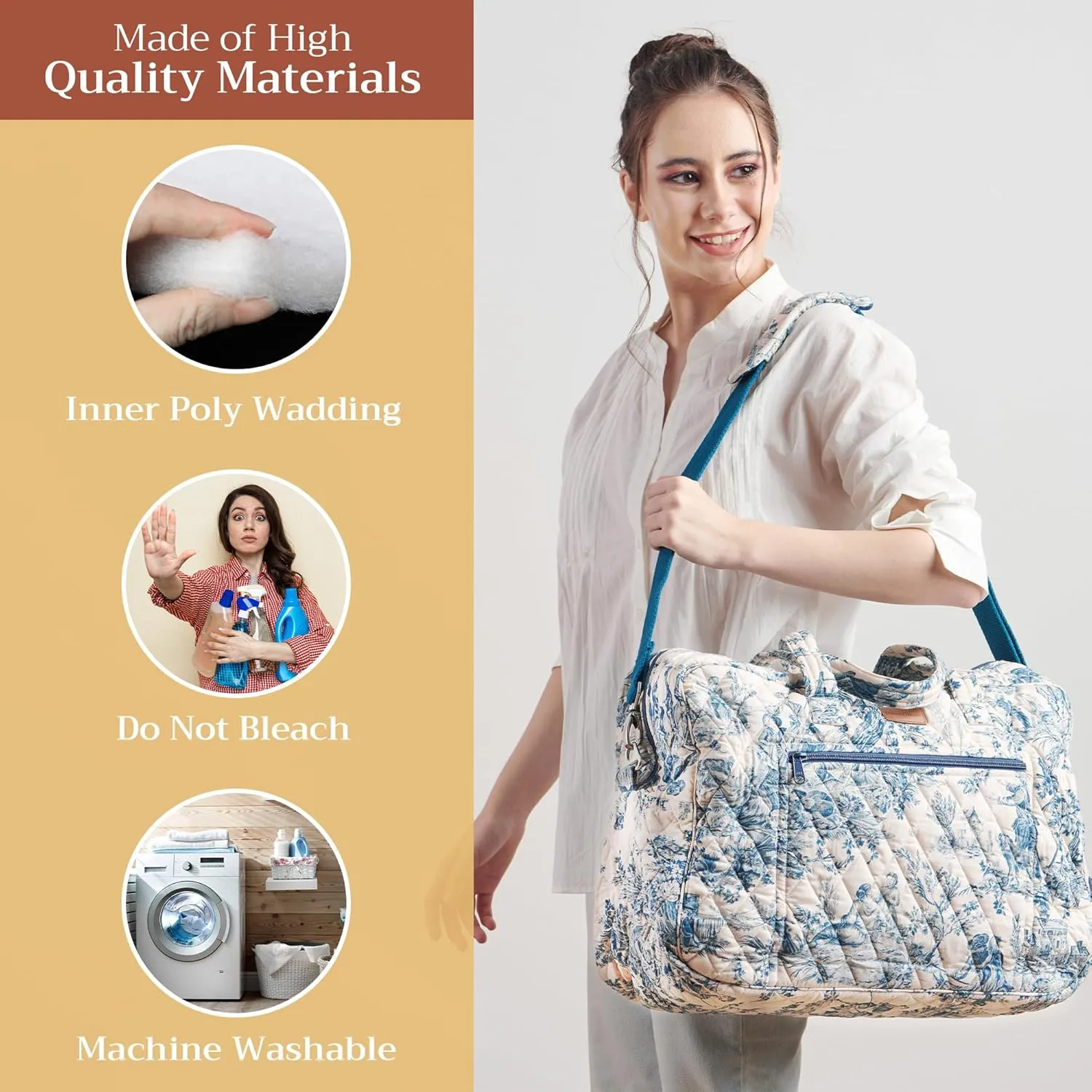 Maison d' Hermine Weekend Bag Cotton Quilted Duffel Overnight Luggage Weekender Gym Bag for Gifts Travel Men Women Business Travellers Family Trip, The Miller - Blue