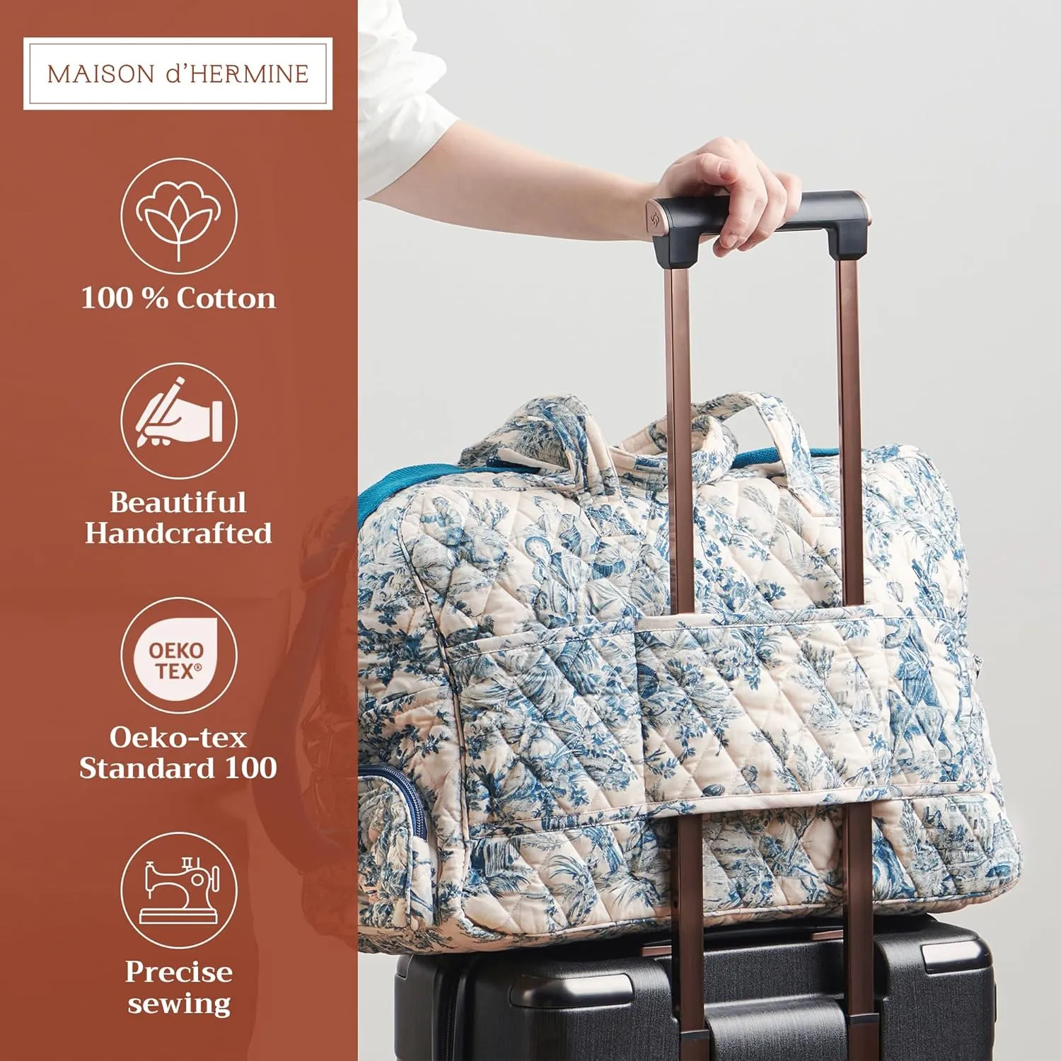 Maison d' Hermine Weekend Bag Cotton Quilted Duffel Overnight Luggage Weekender Gym Bag for Gifts Travel Men Women Business Travellers Family Trip, The Miller - Blue