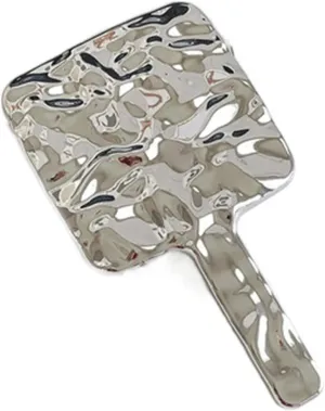 Makeup Mirror Simple Handle Mirror Female Portable Makeup Mirror Handheld Makeup Mirror Small Mirror Round Makeup Mirror (Silver) Mirror for Desk(Size:Large)