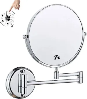 Makeup Mirror Wall Mounted 7X 8 Inch Double Sided Vanity Magnifying Mirror 360 Rotation Free Standing Portable for Makeup Shaving Facial Care
