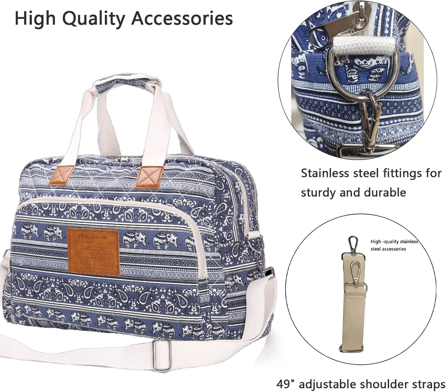 Malirona Canvas Overnight Bag Women Weekender Bag Carry On Travel Duffel Bag Floral
