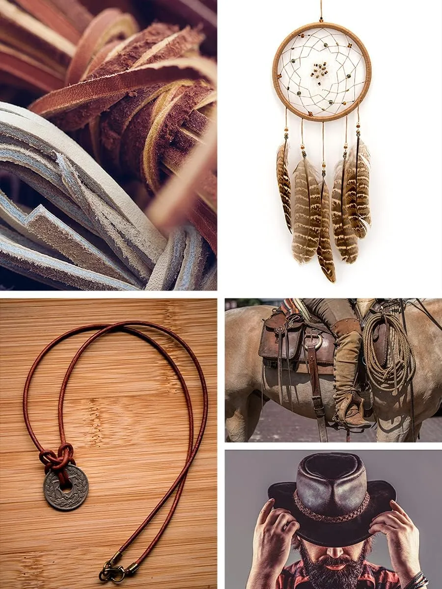 Mandala Crafts Black Leather Cord for Jewelry Making - 5.5 Yds 5mm Leather Strips for Crafts Braiding - Flat Genuine Leather Cord String Straps for Leather Boot Laces