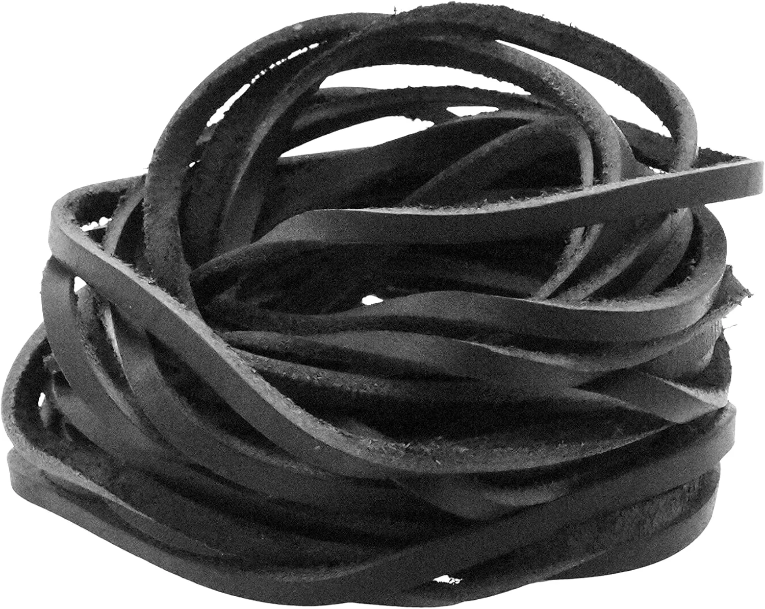 Mandala Crafts Black Leather Cord for Jewelry Making - 5.5 Yds 5mm Leather Strips for Crafts Braiding - Flat Genuine Leather Cord String Straps for Leather Boot Laces