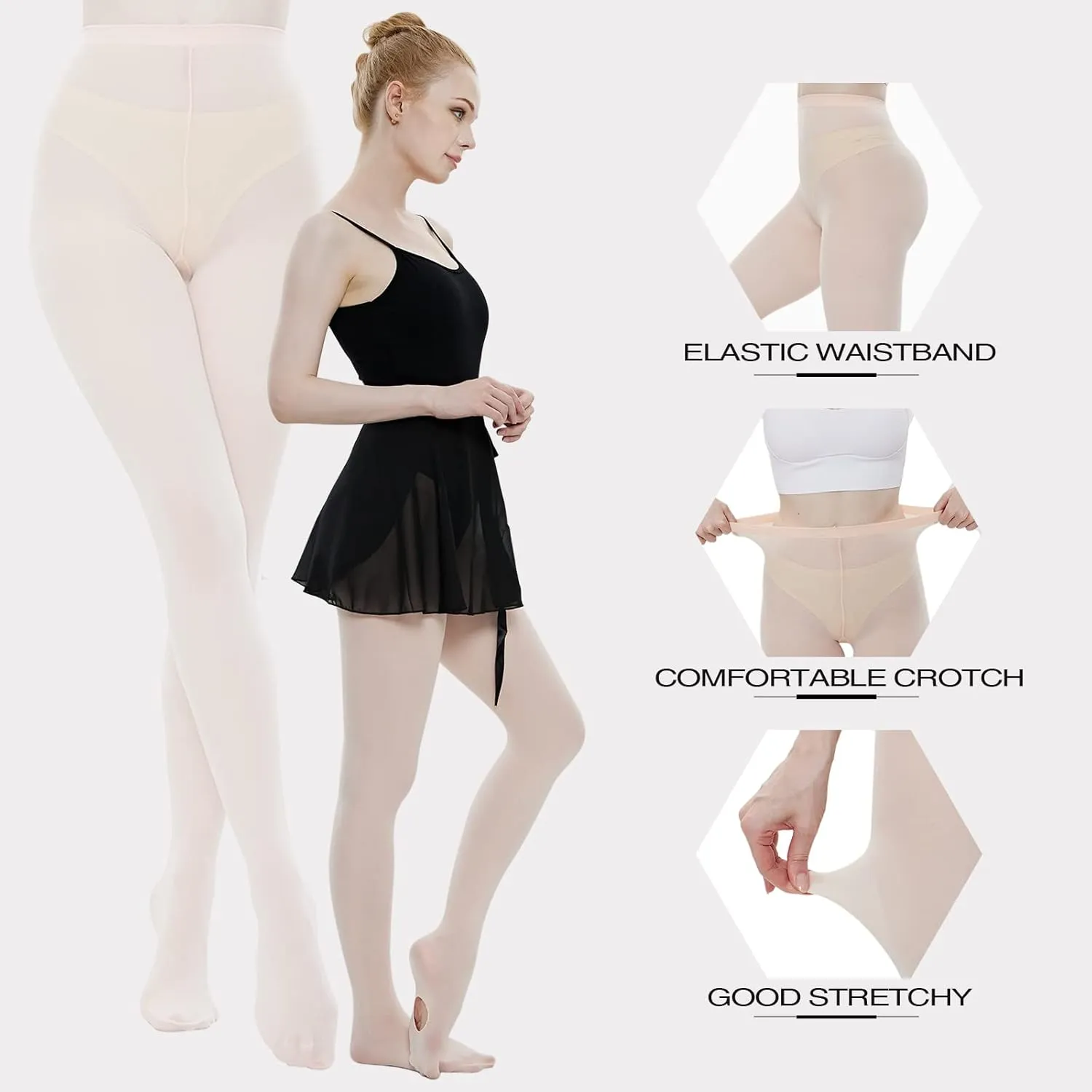 MANZI Dance Tights for Women Solid Color Ballet Tights Comfortable Convertible Opaque Tights Pack of 3