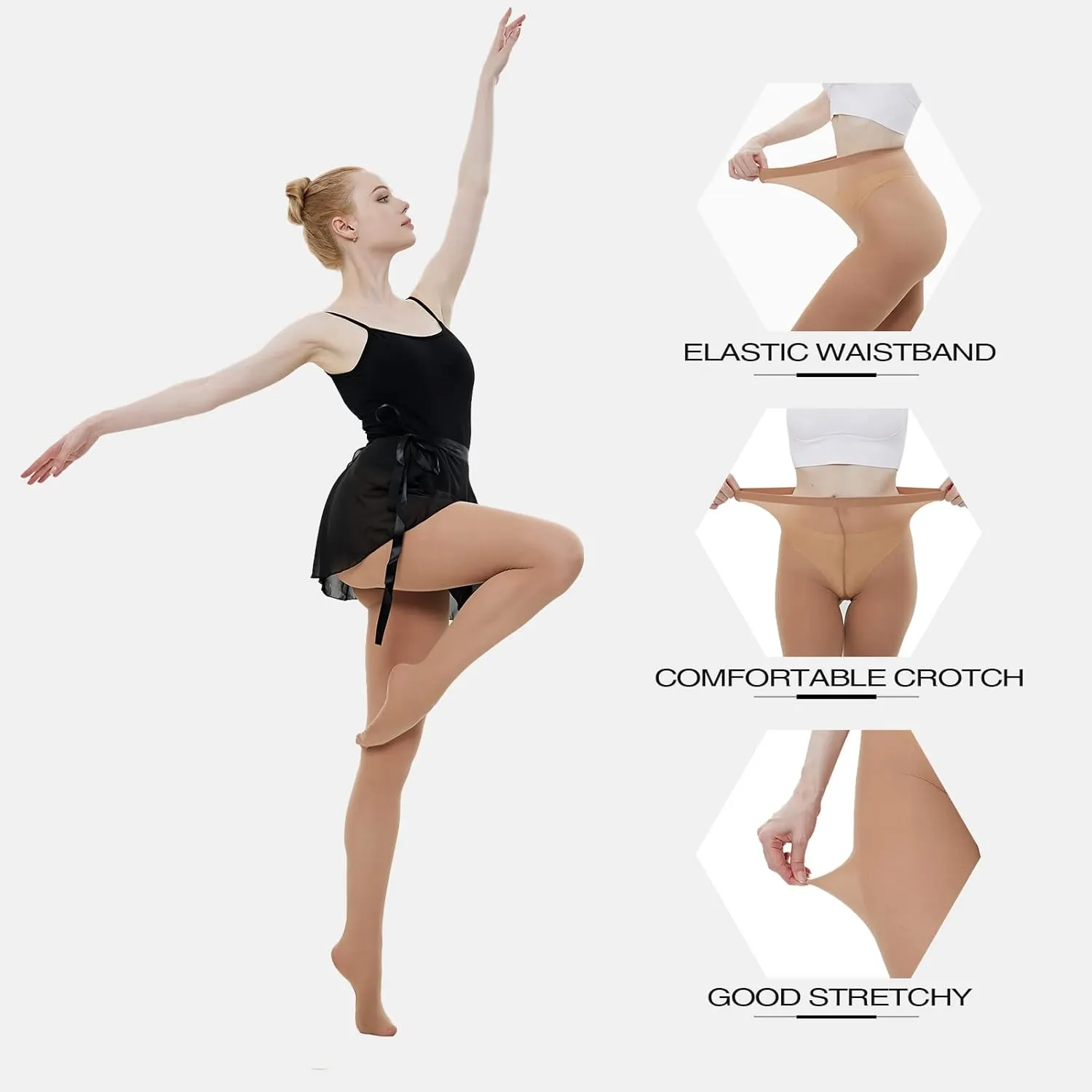 MANZI Dance Tights for Women Solid Color Ballet Tights Comfortable Convertible Opaque Tights Pack of 3