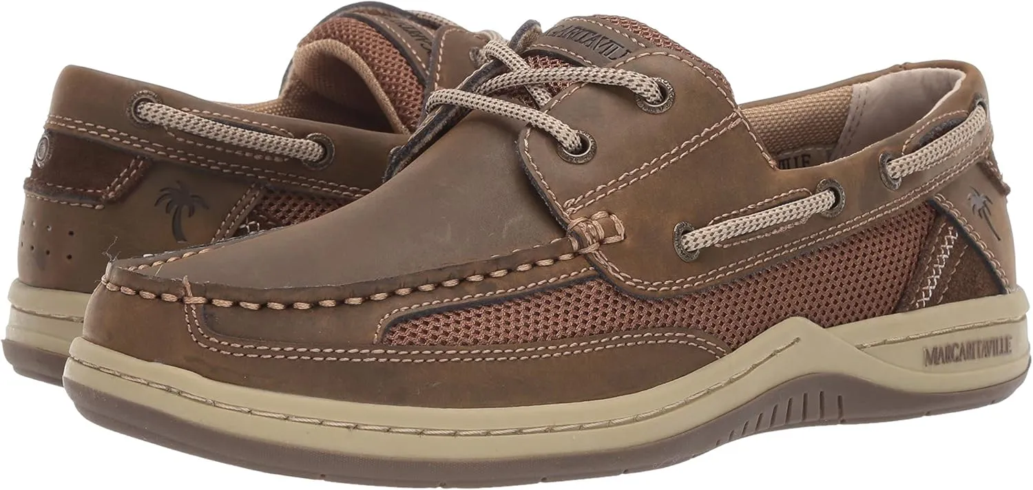 Margaritaville Mens Anchor Lace Boat Shoe, Light Tan, 9.5 US