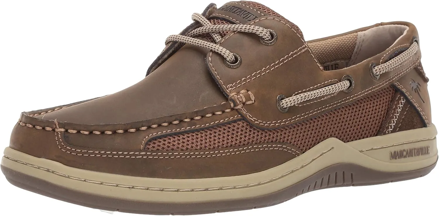 Margaritaville Mens Anchor Lace Boat Shoe, Light Tan, 9.5 US