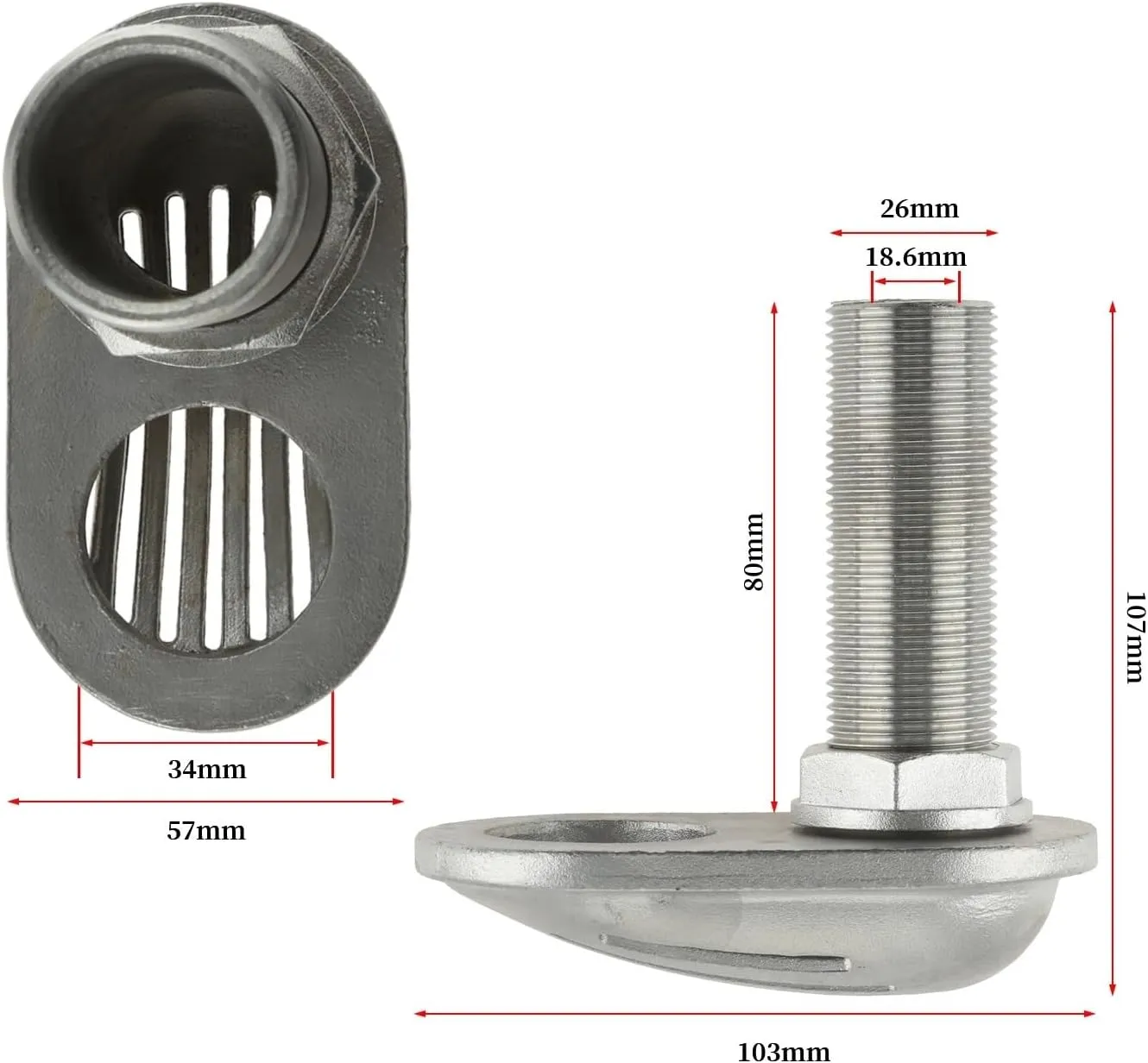 Marine 316 Stainless Steel Boats Intake Strainer Water Outlet Pipe Thru-Hull Pump Hose Inlet 1/2 3/4 1 1-1/4 1-1/2" Filter Scoop