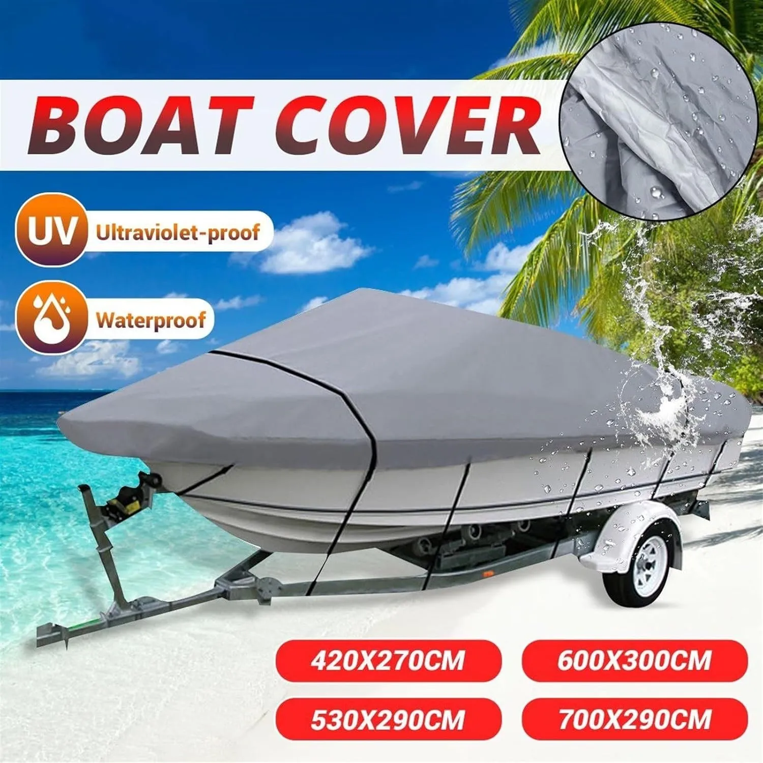 Marine Accessories Waterproof Yacht Boat Cover Outdoor Protection 600D Anti-Smashing Tear-Proof Sunshade Anti-UV Boat Cover(420x270cm)