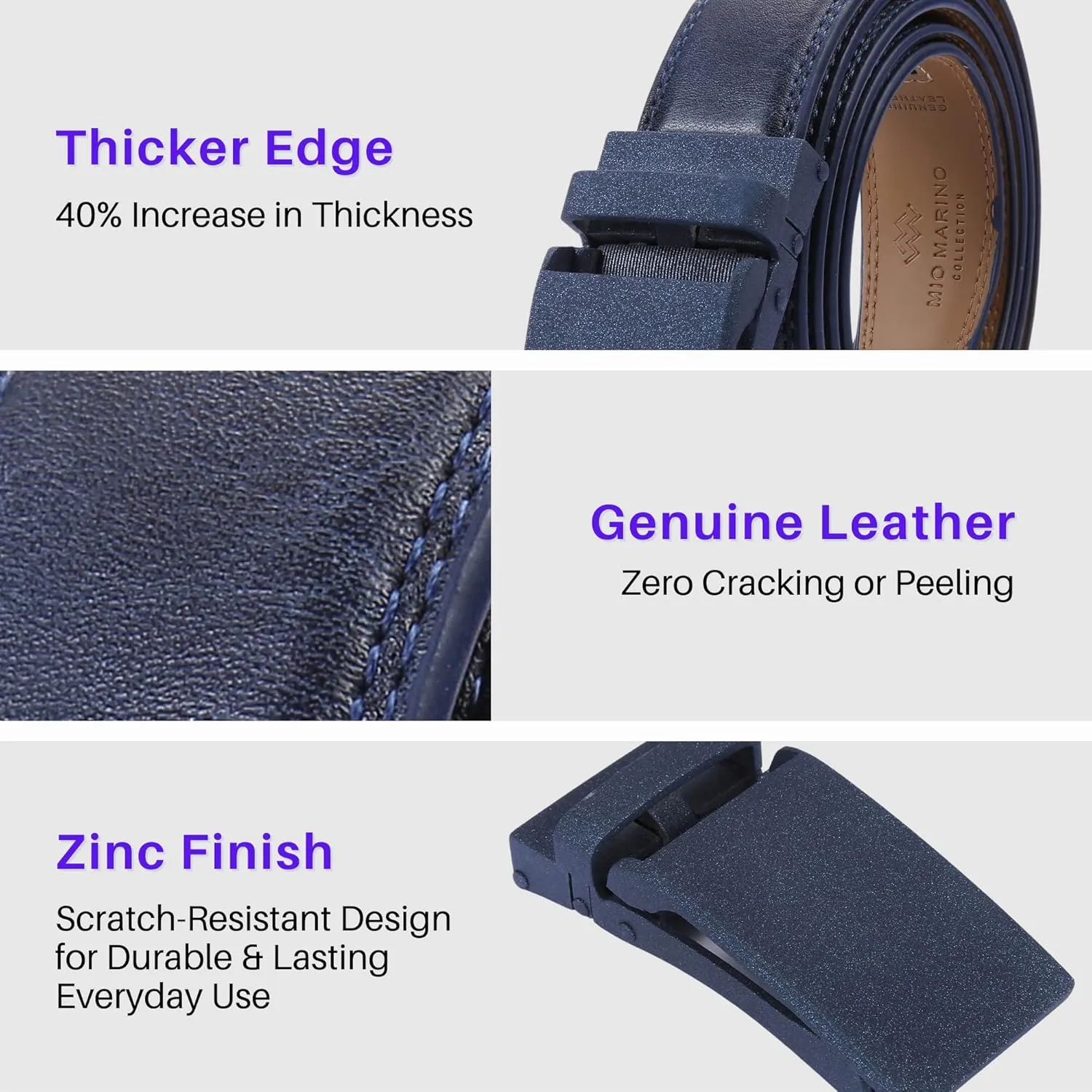 Marino Avenue Ratchet Belt for Men. Adjustable Leather Dress Belt with 38 Easy to Click Into Place Ratchet Closures.