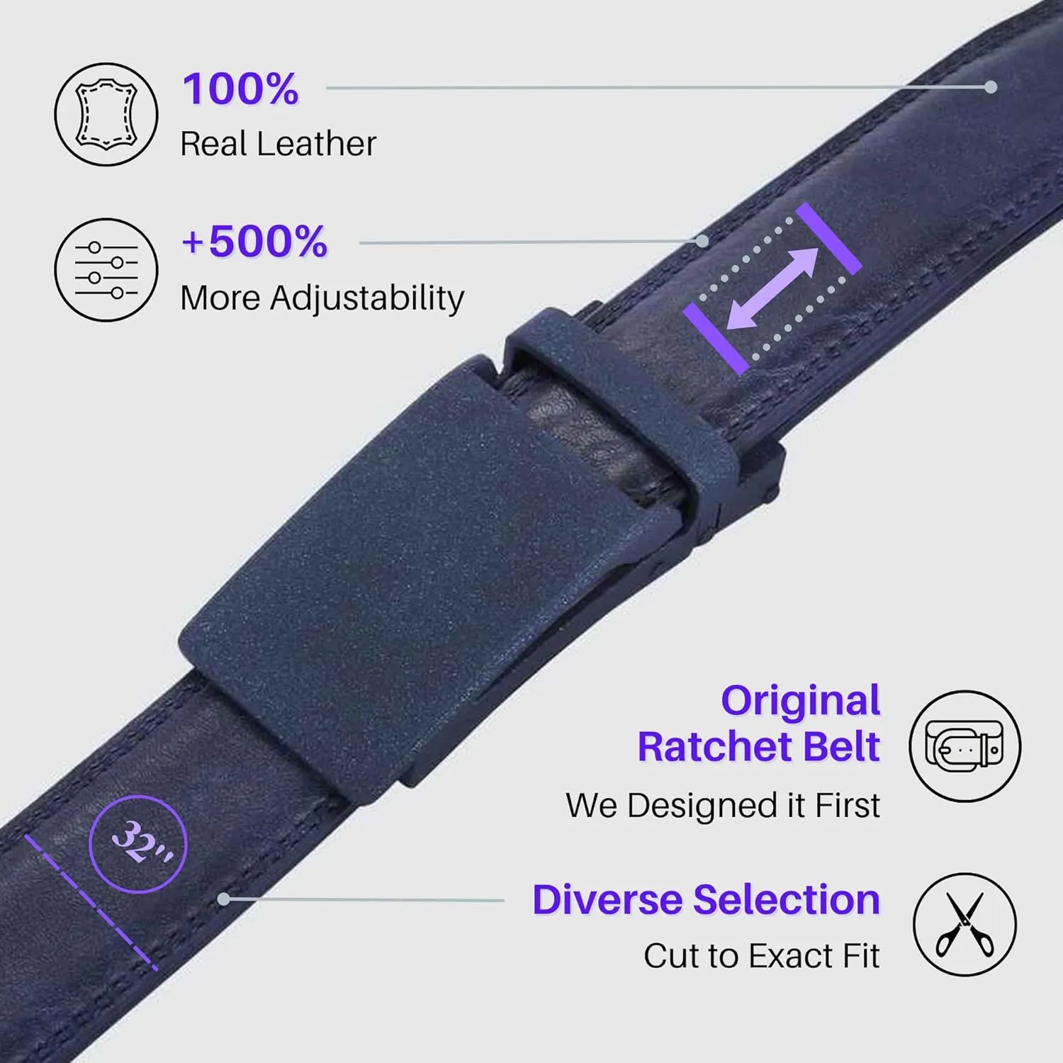 Marino Avenue Ratchet Belt for Men. Adjustable Leather Dress Belt with 38 Easy to Click Into Place Ratchet Closures.