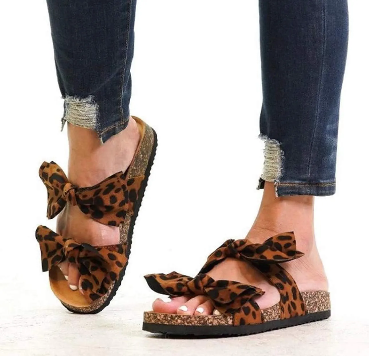 Mata Shoes Women Fashion Slide Sandals Soft Cork Footbed Slip On Bow Slides