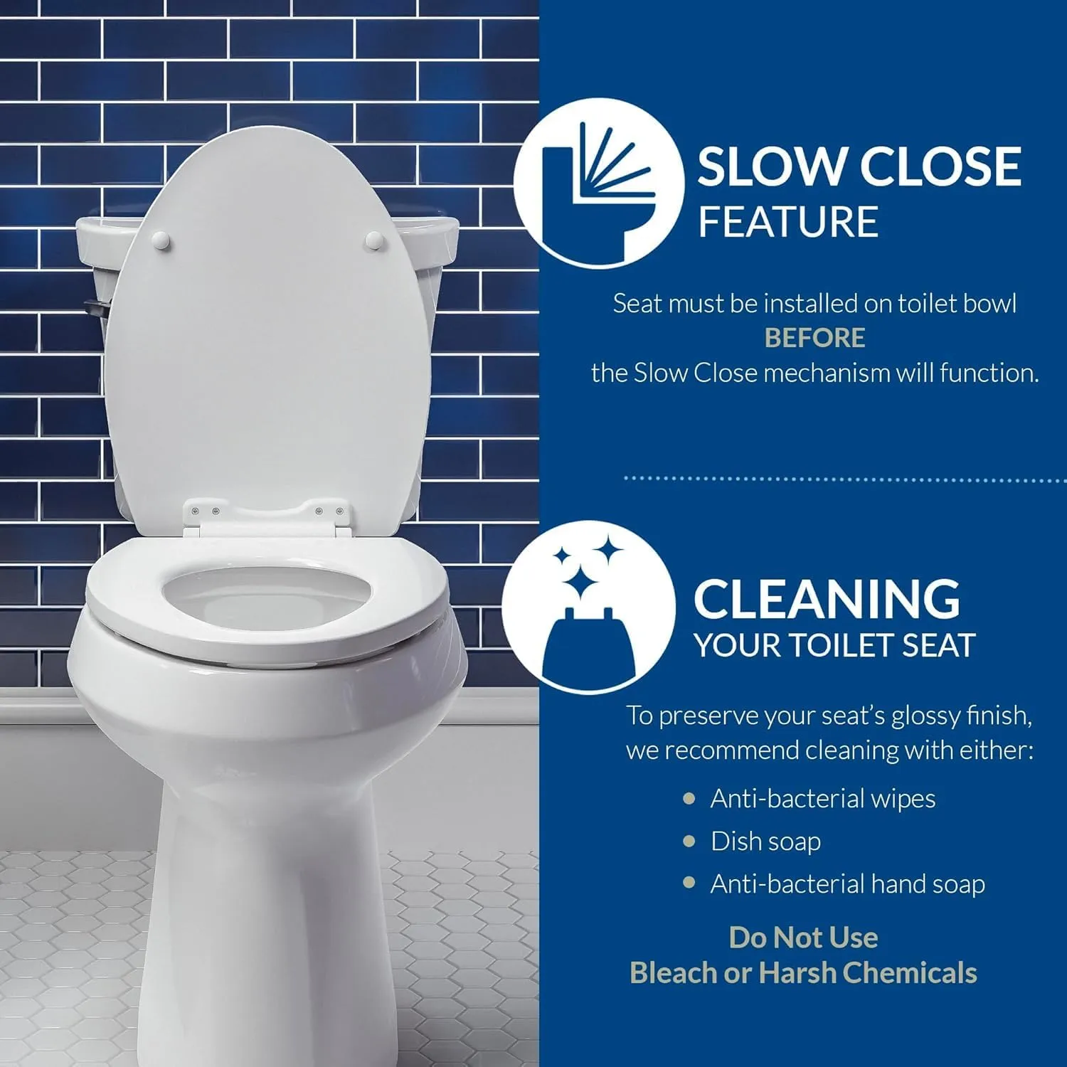 Mayfair Linden Slow Close Toilet Seat, Non Slip Heavy Duty Wood, Easy Install, Round, White