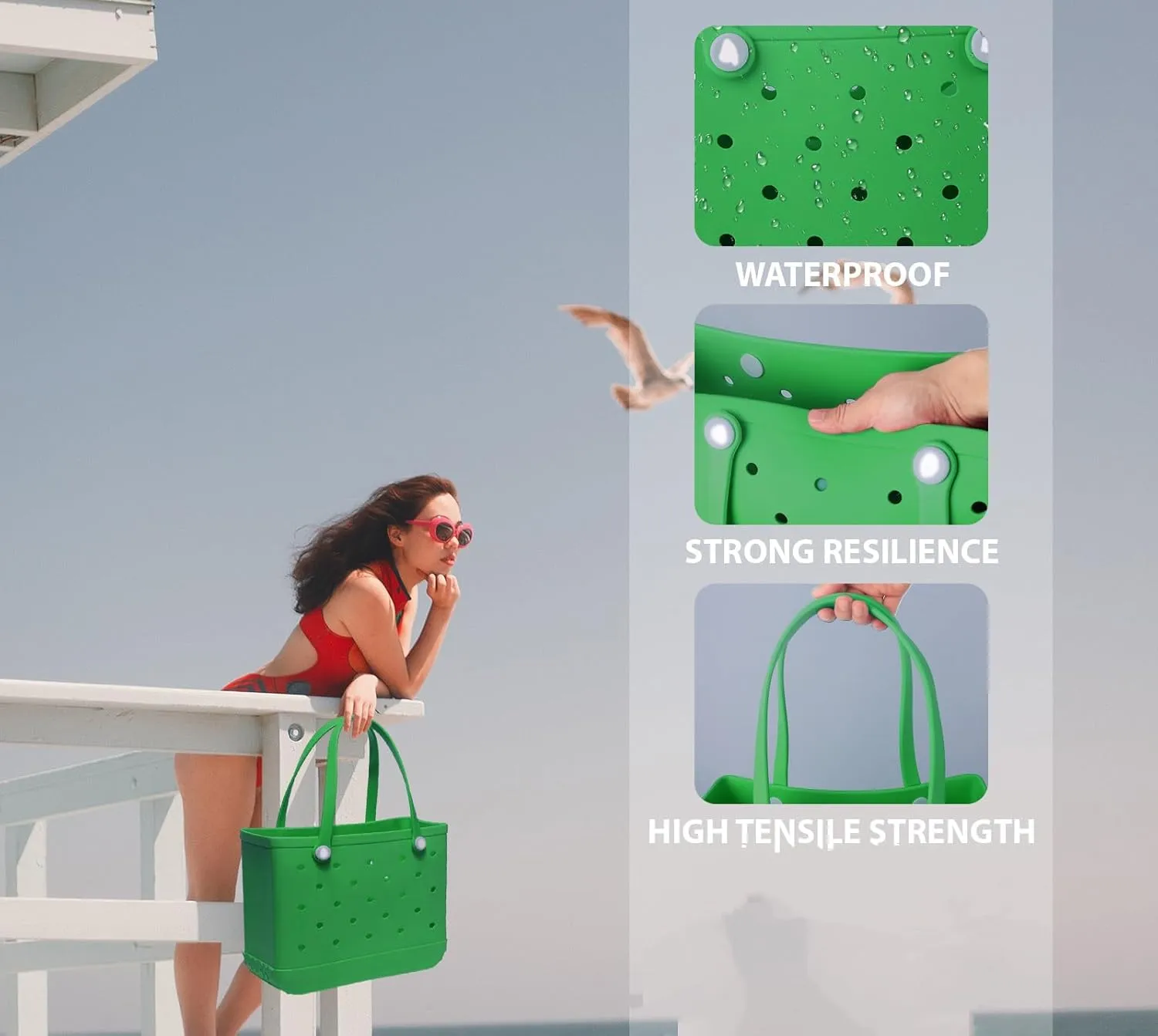 Medium Rubber Beach Bag for Men & Women, Large Capacity Travel Bag Tote Bag for the Beach Boat Pool