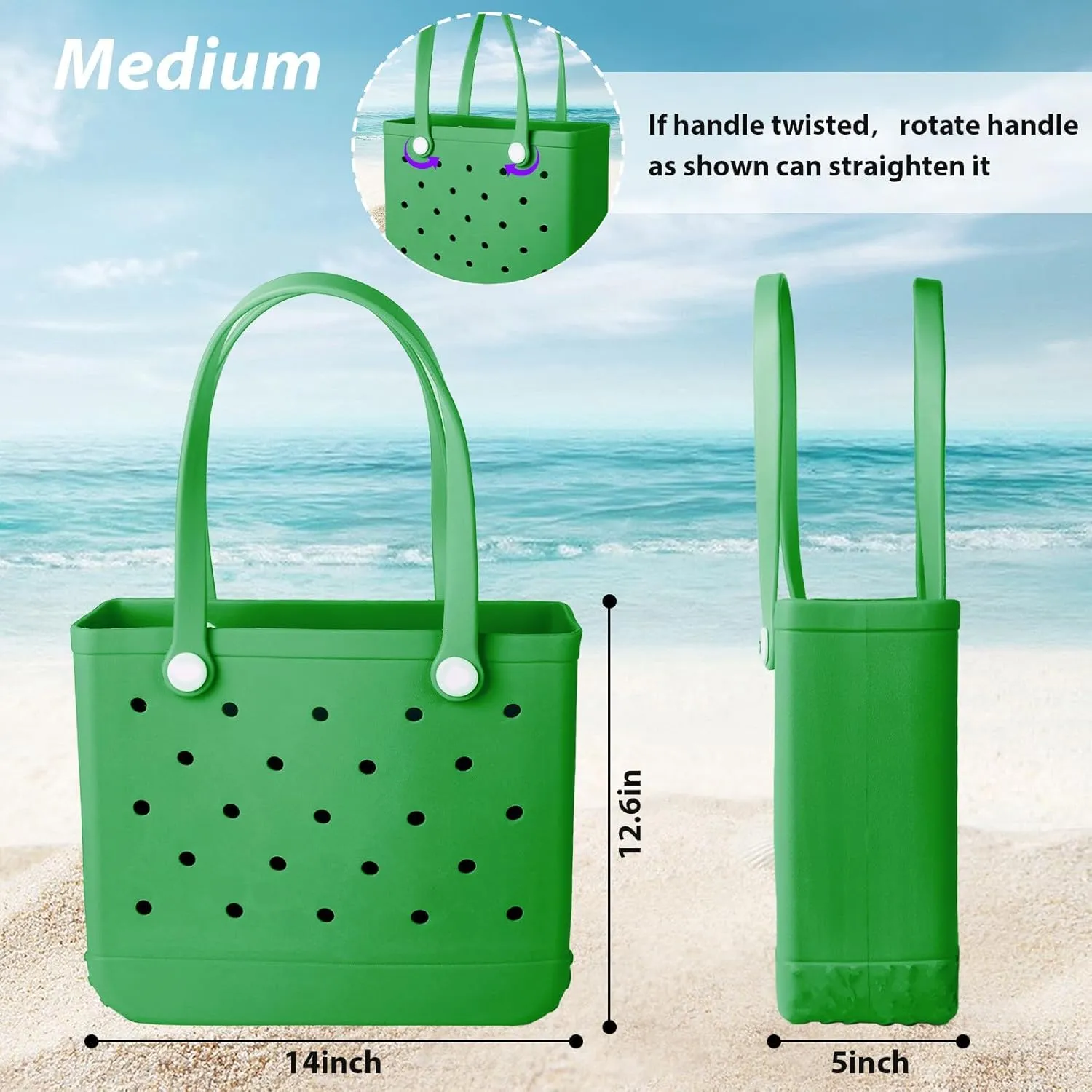 Medium Rubber Beach Bag for Men & Women, Large Capacity Travel Bag Tote Bag for the Beach Boat Pool