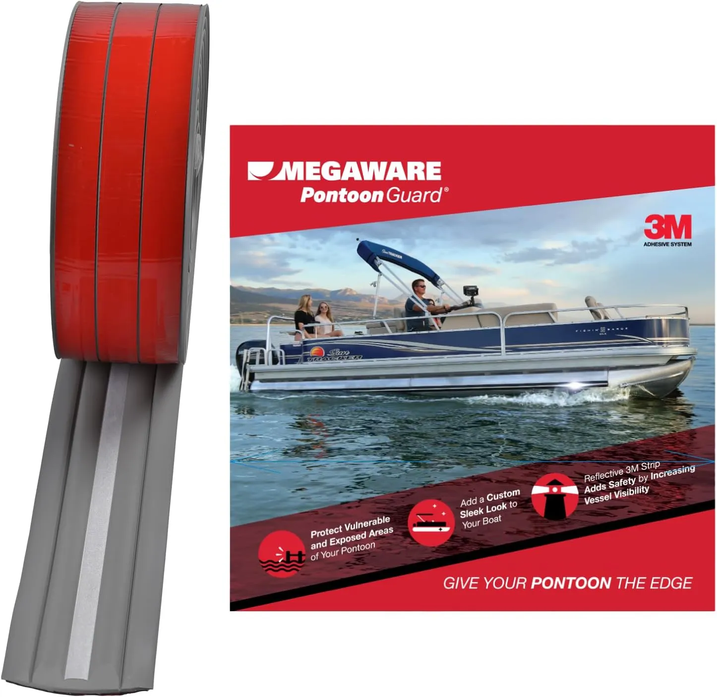 MEGAWARE KEELGUARD Pontoon Guard - Protects Exposed Areas of Your Pontoon from Dents and Scrapes - 3M Reflective Strip - Boat Tube and Log Bumper Guard - 40 Ft Kit - Pontoon up to 25 Ft (Gray)