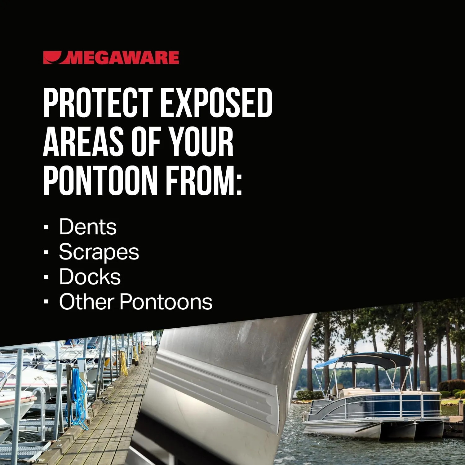 MEGAWARE KEELGUARD Pontoon Guard - Protects Exposed Areas of Your Pontoon from Dents and Scrapes - 3M Reflective Strip - Boat Tube and Log Bumper Guard - 40 Ft Kit - Pontoon up to 25 Ft (Gray)