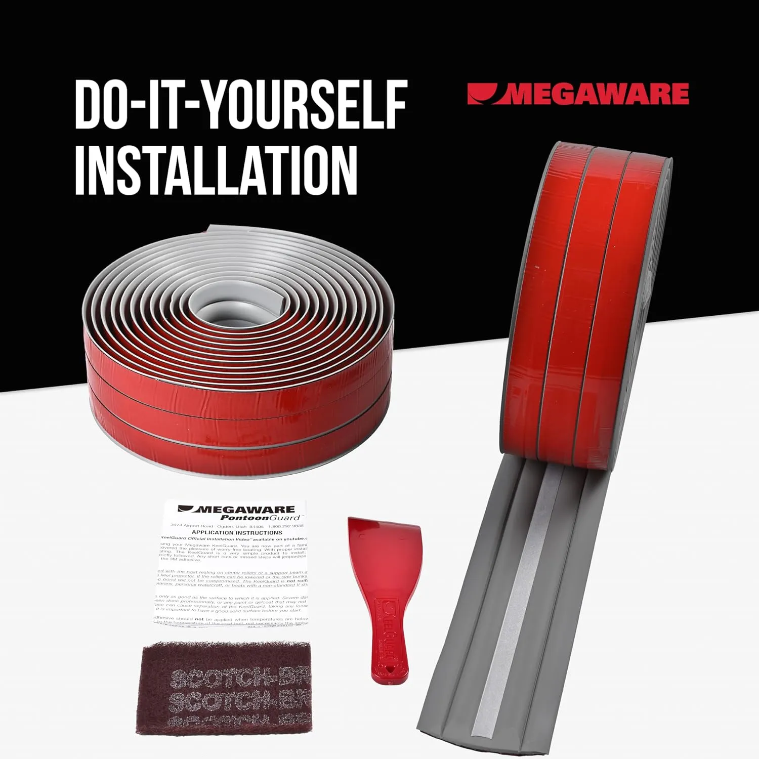 MEGAWARE KEELGUARD Pontoon Guard - Protects Exposed Areas of Your Pontoon from Dents and Scrapes - 3M Reflective Strip - Boat Tube and Log Bumper Guard - 40 Ft Kit - Pontoon up to 25 Ft (Gray)
