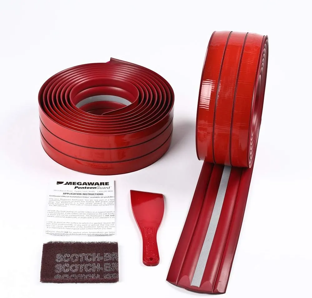 Megaware Keelguard Pontoon Guard - Protects Exposed Areas of Your Pontoon from Dents and Scrapes - 3M Reflective Strip - Boat Tube and Log Bumper Guard - 40 Ft Kit - Pontoon up to 25 Ft (Red)