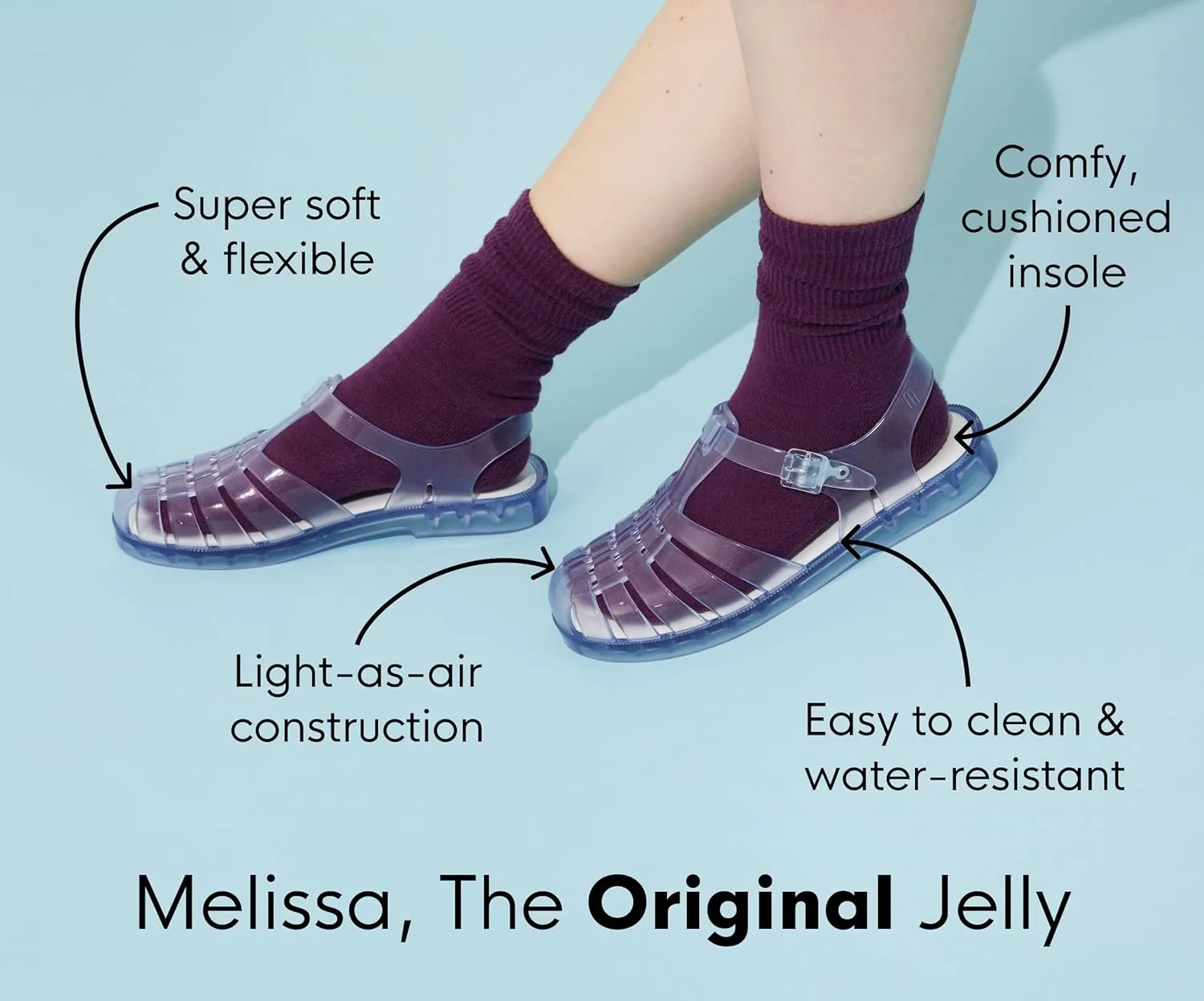 Melissa Sophie Jelly Flats for Women - Ballet Flats for Women Bow Applique & Strap, Slip-on Closed-Toe Women’s Jelly Shoes