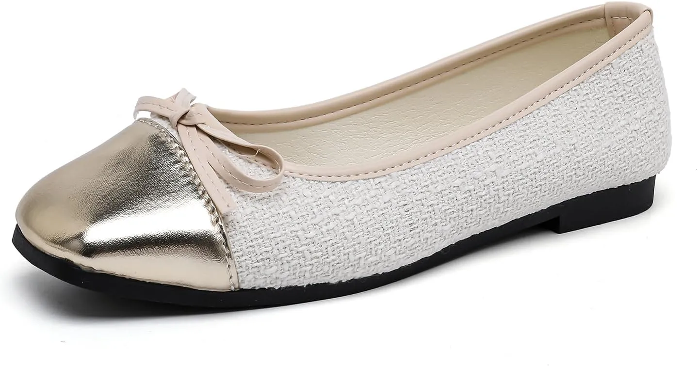MEMON Women's Flats/Women Fashion Bowknot Flats/Ballet Flats for Women/Comfort Light Weight Slip-On Dress Shoes