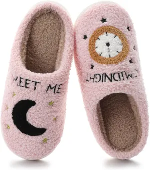 Menore Meet Me At Midnight Slippers for Womens Mens Soft Warm Fuzzy House Slides Memory Foam Lightweight Slip-on Slippers Indoor Outdoor