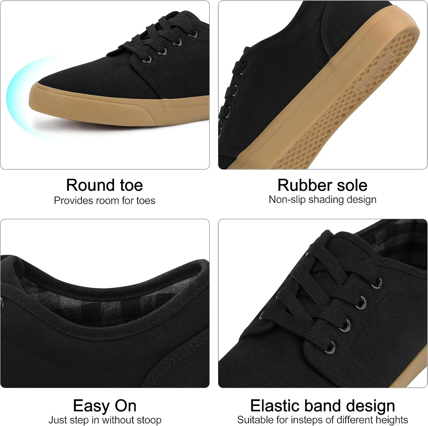 Men's Black Classic Low Top Shoes Canvas Fashion Sneaker with Soft Insole Causal Dress Shoes for Men Comfortable Walking Shoes