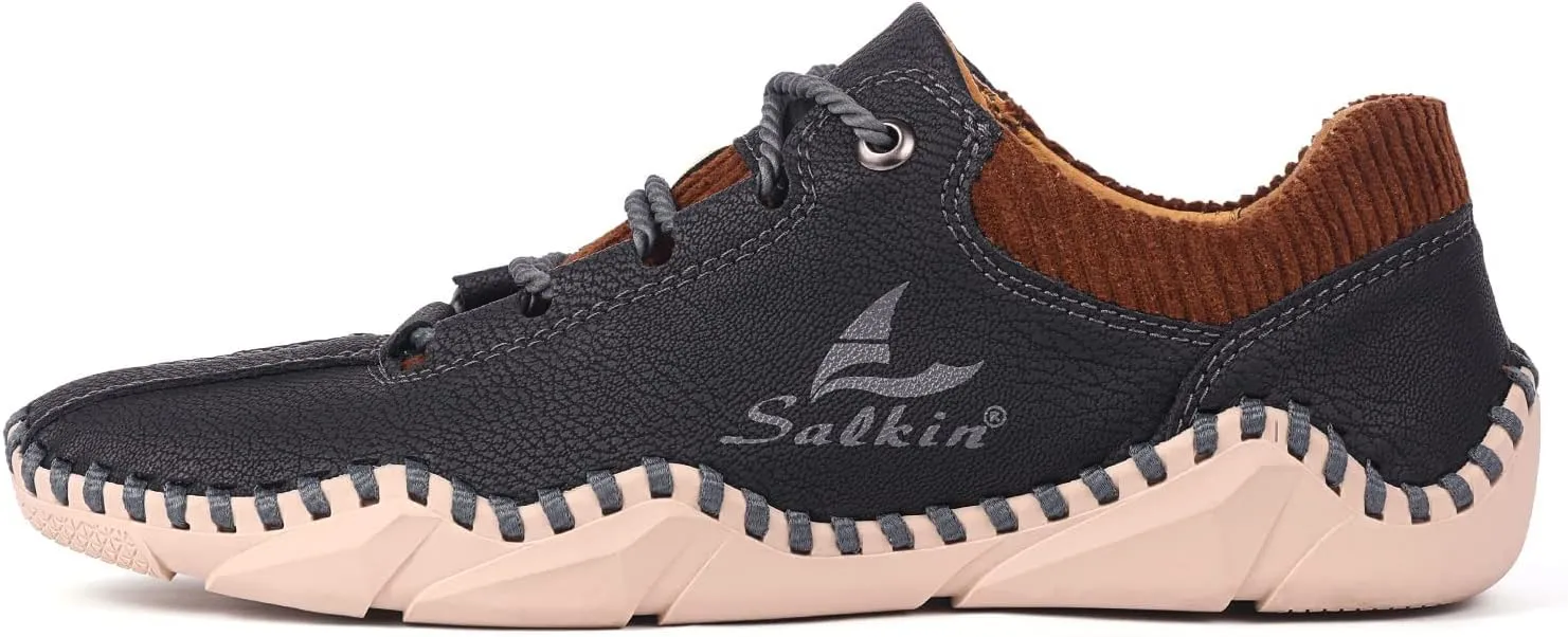 Mens Casual Shoes Fashion Sneakers Leather Oxfords Work Shoe Sneaker for Men Driving Loafers Shoes Slip On Flat Loafers Boat Shoes Moccasins Lightweight Soft Comfort Lace up Hand Stitching Ankle Boots