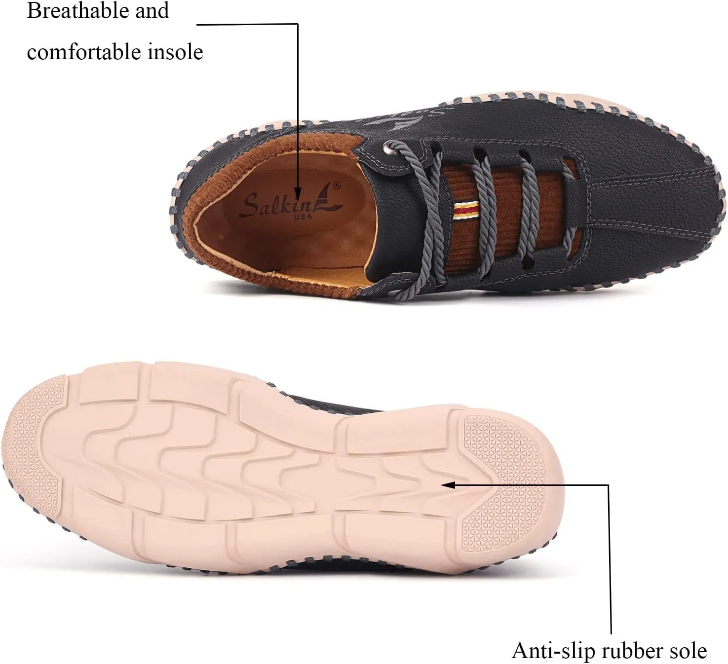Mens Casual Shoes Fashion Sneakers Leather Oxfords Work Shoe Sneaker for Men Driving Loafers Shoes Slip On Flat Loafers Boat Shoes Moccasins Lightweight Soft Comfort Lace up Hand Stitching Ankle Boots