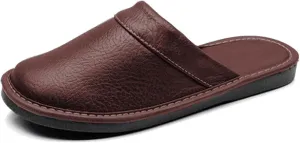 Men's Comfortable Round Toe Non-slip Soft Slippers Genuine Leather Slippers House Slip-on Shoes Office Bedroom Home Slippers