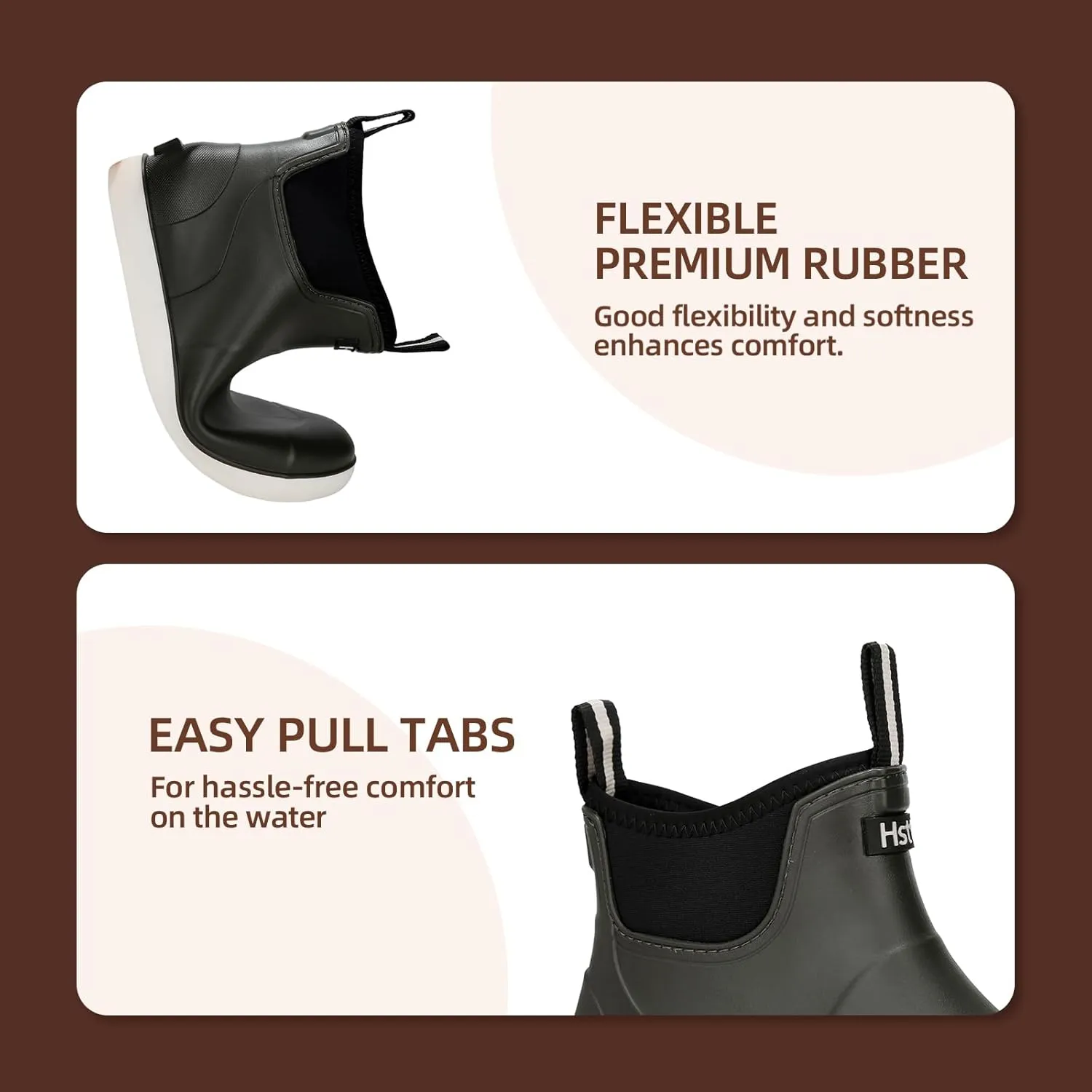 Men’s Deck Boots, Waterproof Men High Traction Fishing Boots, Lightweight Garden Rain Boots, Rubber Boots for Work Ankle, Durable Water Shoes for Boat