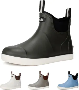 Men’s Deck Boots, Waterproof Men High Traction Fishing Boots, Lightweight Garden Rain Boots, Rubber Boots for Work Ankle, Durable Water Shoes for Boat