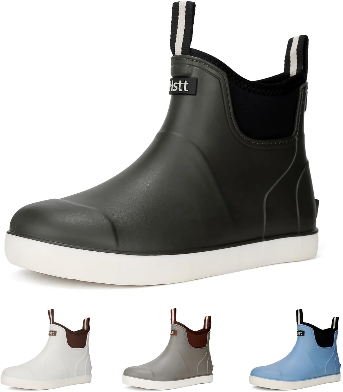 Men’s Deck Boots, Waterproof Men High Traction Fishing Boots, Lightweight Garden Rain Boots, Rubber Boots for Work Ankle, Durable Water Shoes for Boat