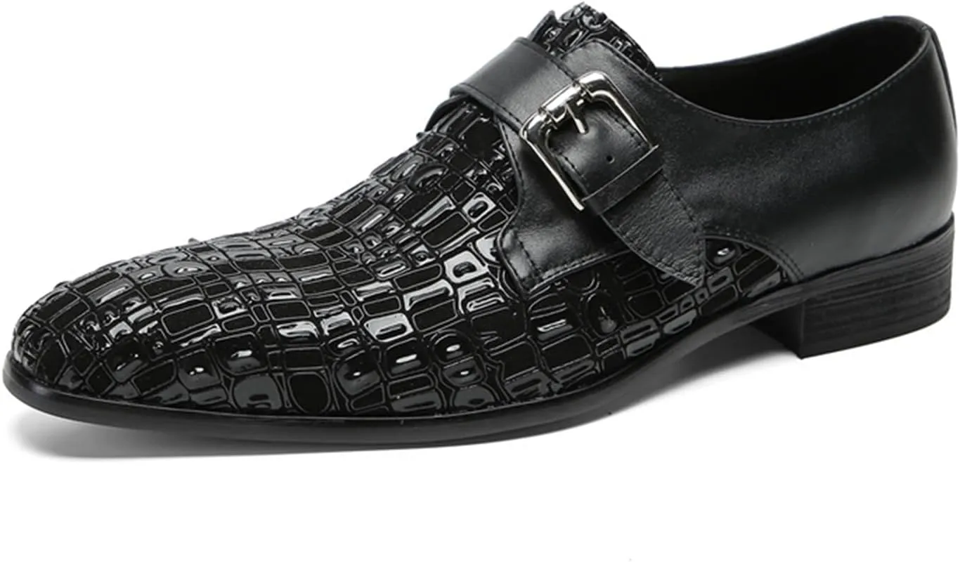 Mens Dress Shoes, Loafers Handmade Cowhide Slip on Casual Business Shoes Slip on Buckle Low Top Soft Bottom Pointed Toe Breathable Suit Shoes
