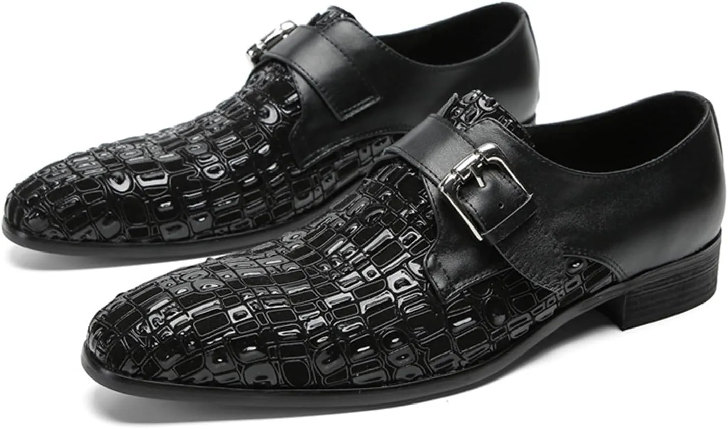 Mens Dress Shoes, Loafers Handmade Cowhide Slip on Casual Business Shoes Slip on Buckle Low Top Soft Bottom Pointed Toe Breathable Suit Shoes