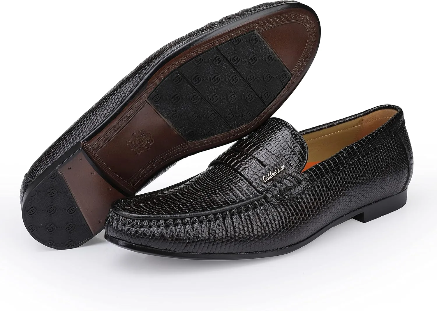 Men's Genuine Leather Loafers Crocodile Printed Slip On Soft Driving Dress Shoes