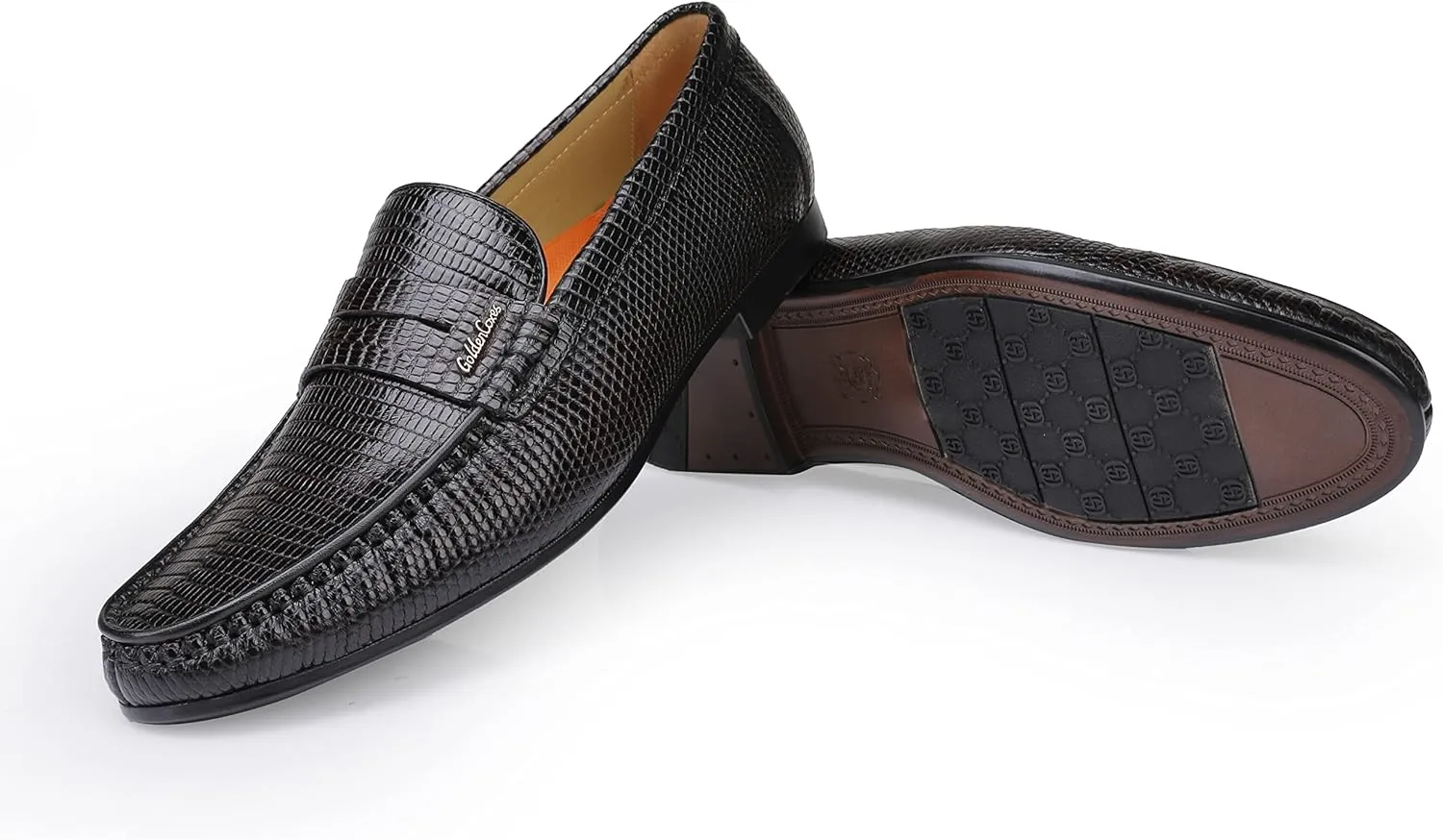 Men's Genuine Leather Loafers Crocodile Printed Slip On Soft Driving Dress Shoes