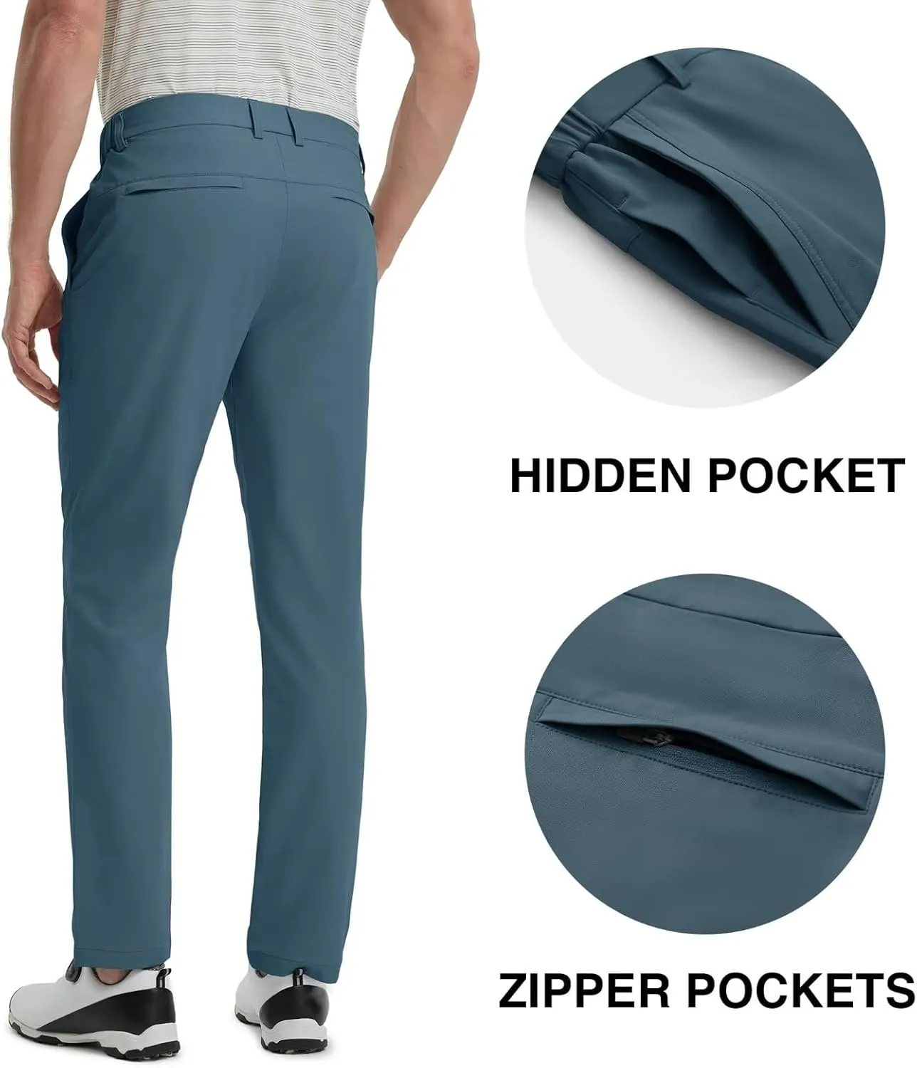 Mens Golf Pants Stretch 30"/32"/34" Water-Resistant Lightweight Stretch Casual Flat Front Dress Pants with 5 Pockets