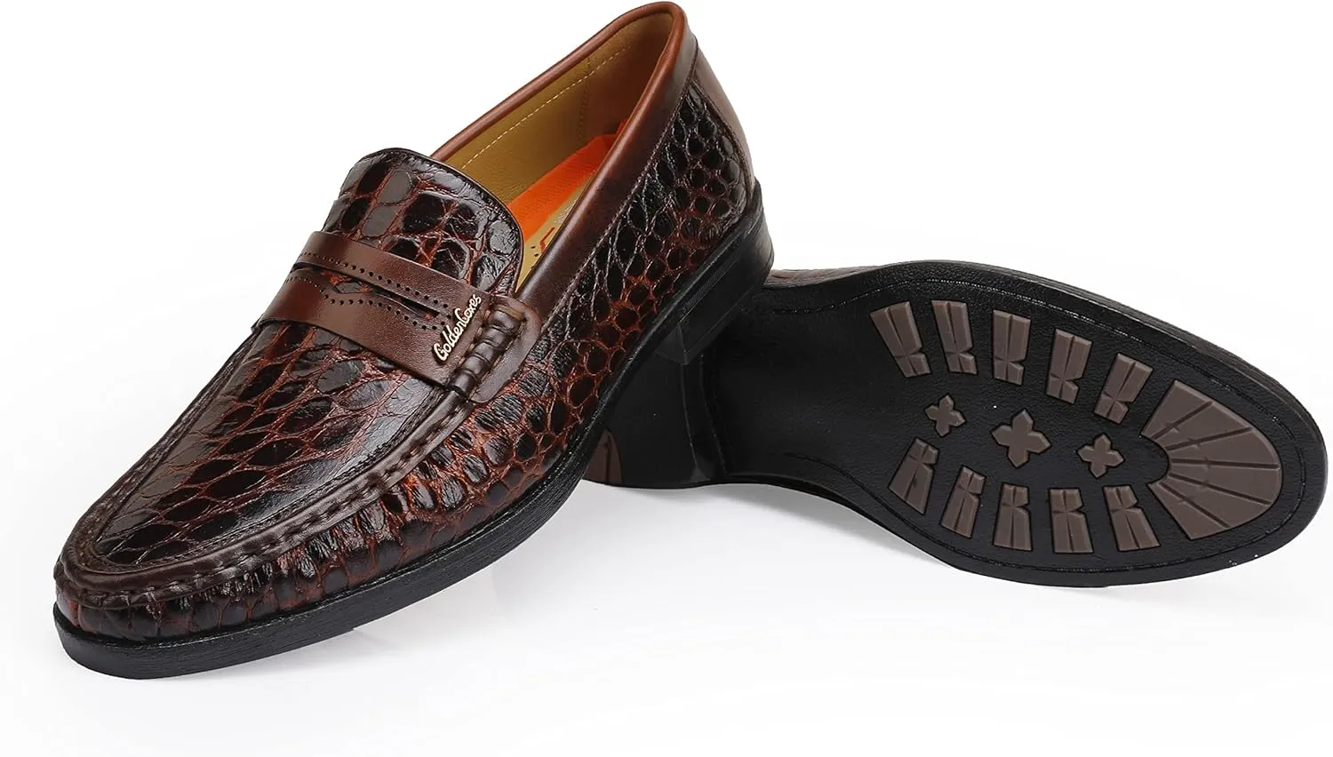 Men's Leather Penny Loafers Formal Dress Shoes Crocodile Printed Soft Slip-On Loafer for Men