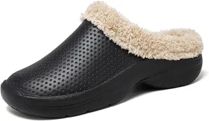 Men’s Lined Clogs Women’s Winter Fuzzy Slippers Waterproof Fur Lined Clogs Slip On Room Shoes Non-Slip Garden Shoes