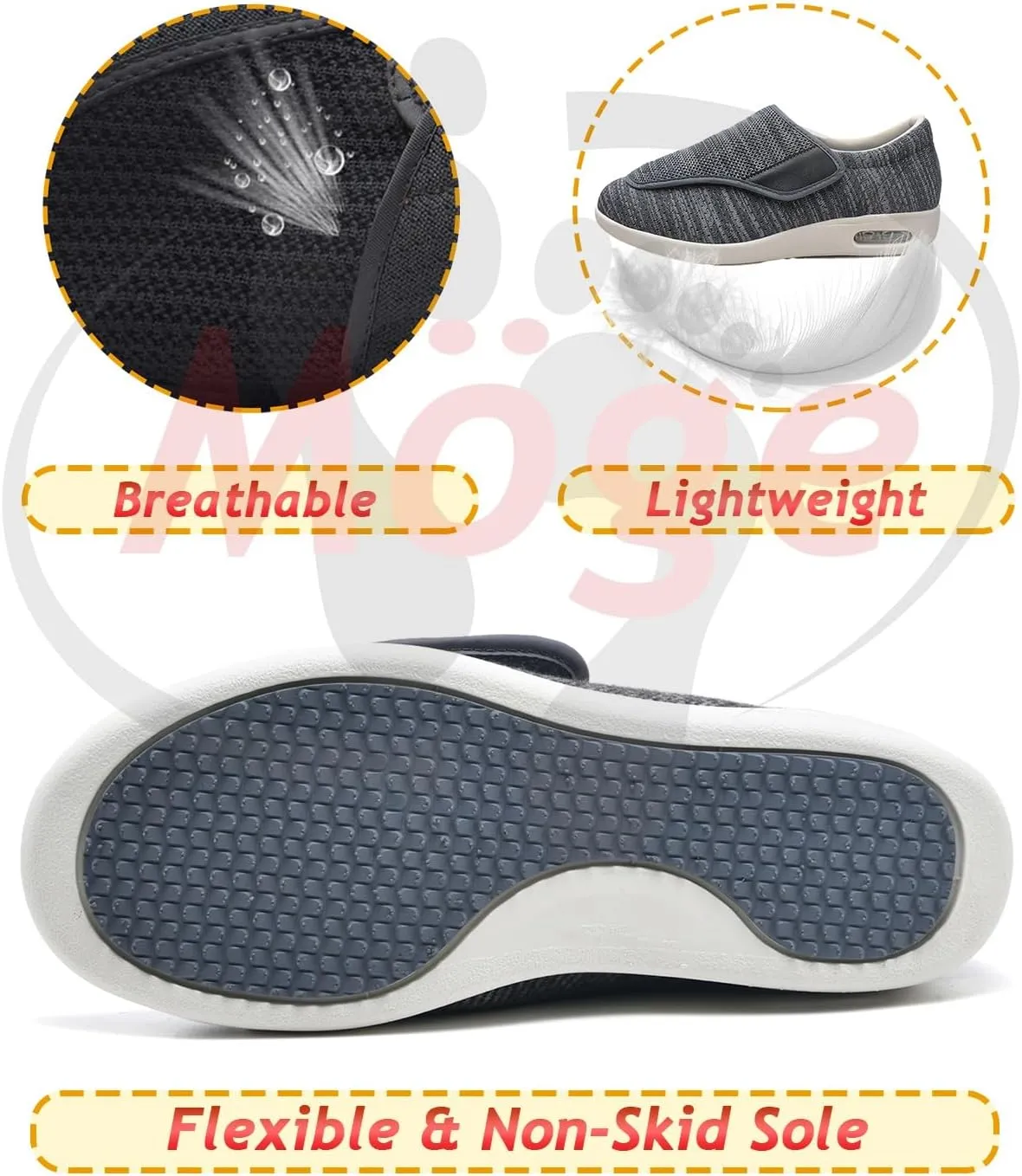 Men's Mesh Slip-on Trainers Casual Shoes Men's Wide Width Shoes with Easy Put On Adjustable Lightweight for Diabetic Edema Plantar Fasciitis Bunions Arthritis Swollen Feet