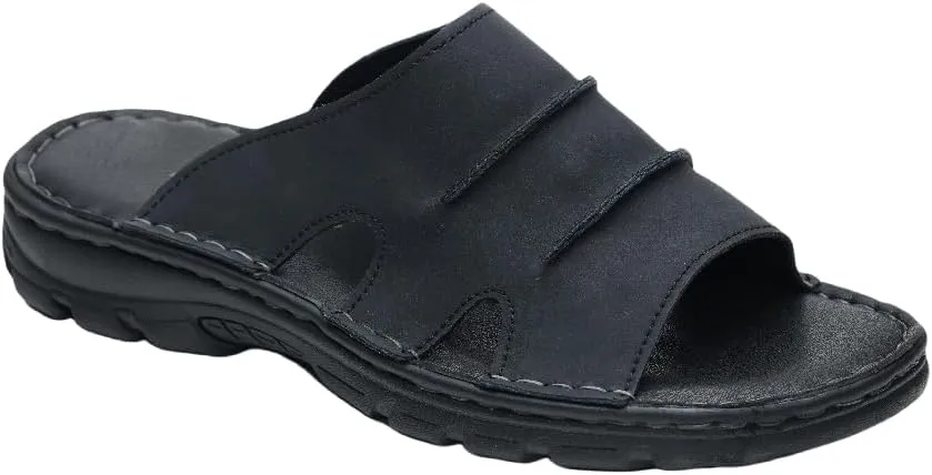 Men's Slide Sandal Summer Leather Slipper Outdoor Slip on with Soft Comfy Arch Support