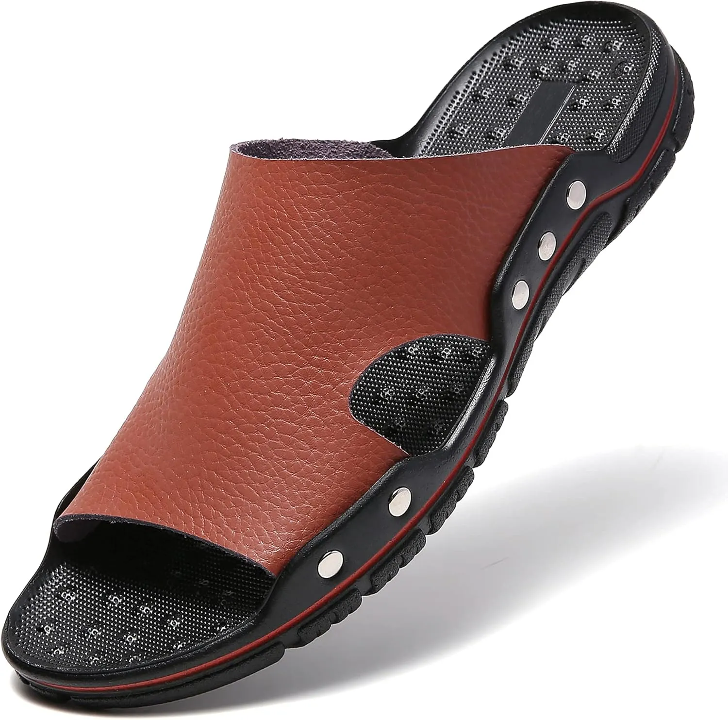 Men's Summer Leather Slide Sandals Open Toe Beach Slippers Shoes