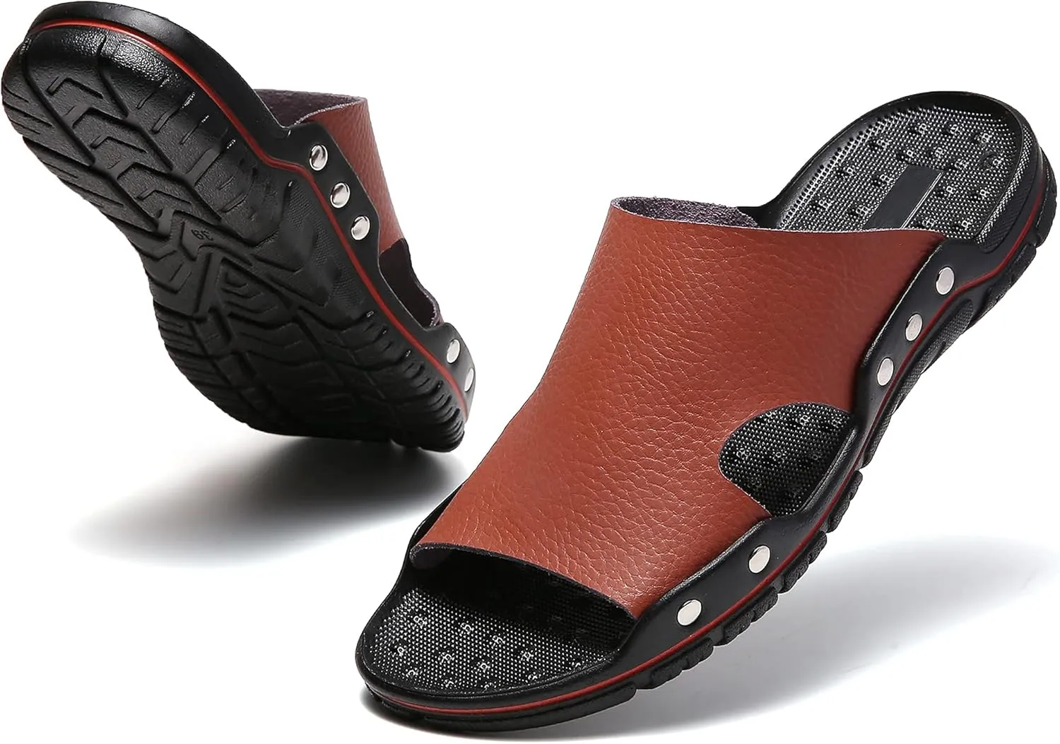Men's Summer Leather Slide Sandals Open Toe Beach Slippers Shoes